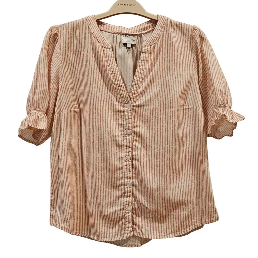 Michael Stars Pink & White Striped Button-Front Blouse
